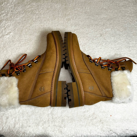 Timberland Boots Women 6 Brown Courmayeur Valley Shearling Waterproof Boot NEWOT - Picture 7 of 12